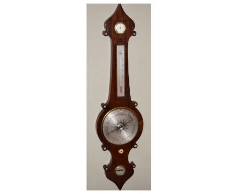 Mid 19th Century rosewood-cased wheel or banjo barometer, Pile, 93 Newman St., Oxford St., London, silvered main dial reading
