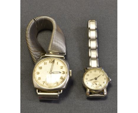 VINTAGE LONGINES &amp; ETERNA WATCHES Gents Longines, 30.7mm cushion shaped steel case with wire lugs, seconds sub dial, Arab