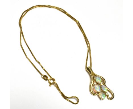 9CT OPAL &amp; DIAMOND PENDANT &amp; 8CT CHAIN 44cm long x 1.1mm wide Venetian link chain, stamped '333 Italy'.  Attached is 