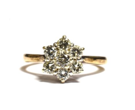 DIAMOND &amp; 9CT GOLD FLORAL CLUSTER RING 9.2mm floral cluster head, claw set with round brilliant cut diamonds, estimated i