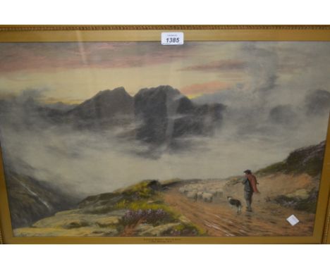 20th Century overpainted print, ' Evening Mists, Isle of Skye ', after J. McWhirter, gilt framed, 12ins x 24ins