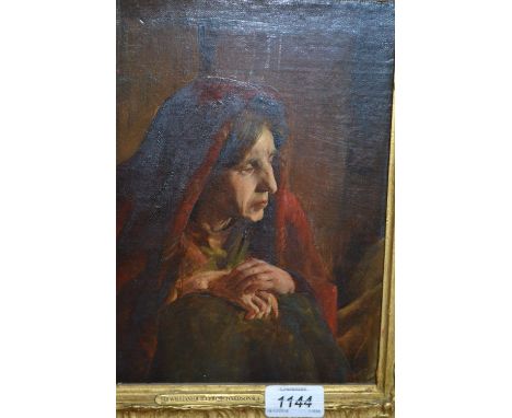 Attributed to Sir William Quiller Orchardson R.A., oil on canvas, portrait of a lady, 10ins x 8.75ins, gilt framed