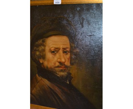 Large gilt framed head and shoulder portrait of a bearded gentleman wearing a hat
