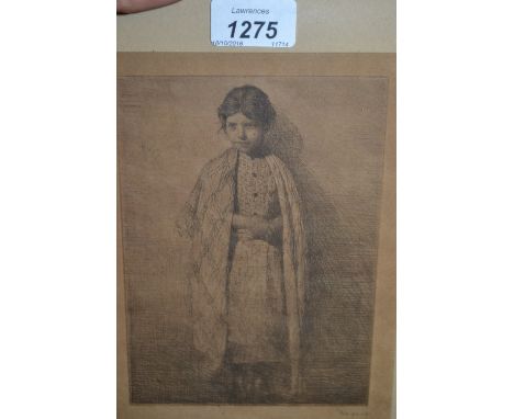 Mortimer Mempes, signed etching, portrait of a child, 8ins x 6ins