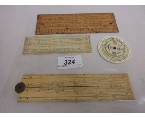 Early 20th Century ivory folding rule, similar protractor, a boxwood rule and a composition barometer reading recorder by Neg