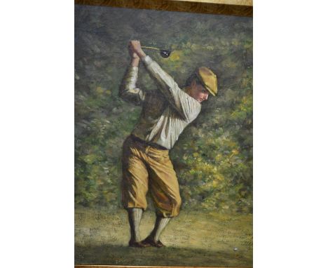 Ornate gilt framed oil on panel, portrait of a golfer, 16ins x 12ins
