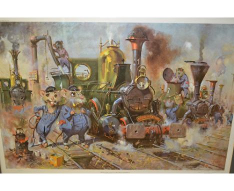 Terence Cuneo, signed Limited Edition coloured print, ' The Running Sheds of the Great Caerphilly and Vol-tail Central Railwa