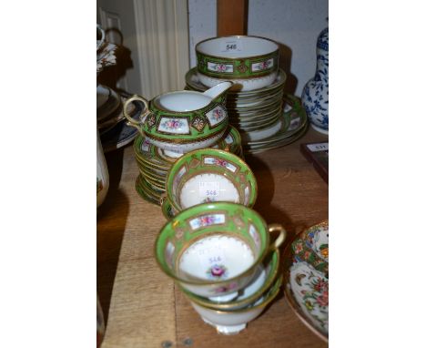 Japanese part tea service decorated with floral vignettes within a green and gilt border together with a late 19th Century Ca