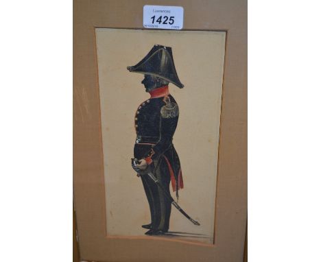 19th Century gilt, red and collage heightened silhouette portrait of a military figure in dress uniform