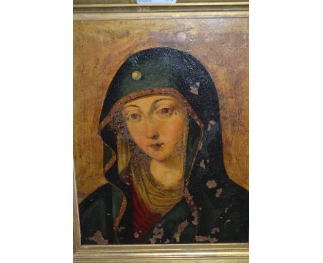 Antique oil on copper panel, portrait of the Madonna, 10.5ins x 8ins
