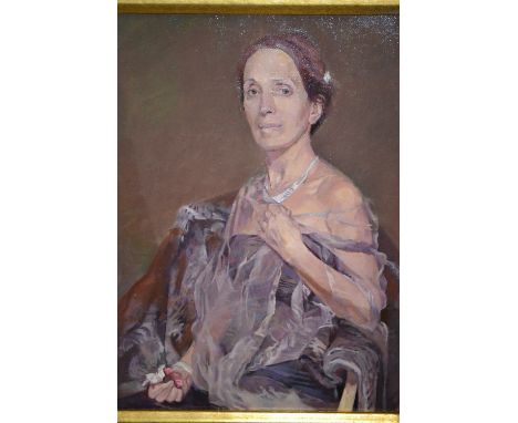 Julian Gordon Mitchell, oil on canvas, three quarter length portrait of a seated young woman, signed verso, 11ins x 15ins, in