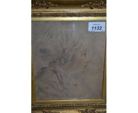 19th Century pencil portrait study of a girl, 7.5ins x 6.5ins, gilt framed