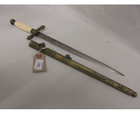 Early 20th Century Austro Hungarian Naval officer's dress dagger with scabbard with a fluted ivory grip and dolphin motif gua