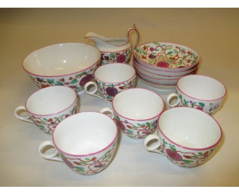 Early 19th Century English pink floral decorated part tea service (a/f)