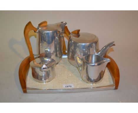 Picquot ware four piece tea service with tray