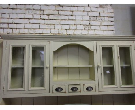 Modern painted pine dresser with open shelf and cupboard back, above three drawers and three doors