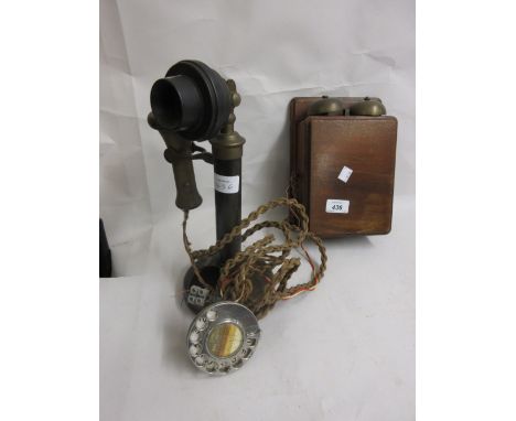 Early 20th Century candlestick telephone with mahogany bell box