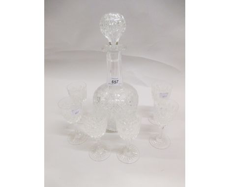 Late 20th Century cut glass decanter with six matching glasses, together with a small quantity of various pewter mugs etc.