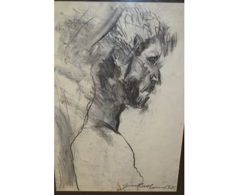 June Redfern, charcoal drawing, profile portrait, signed and dated 1982