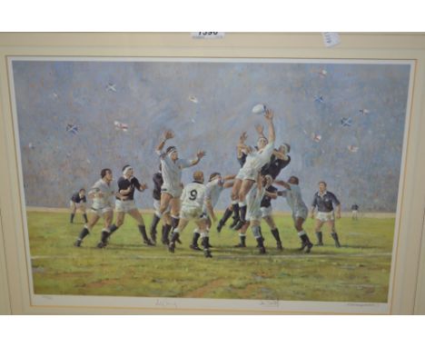 Craig Campbell, signed Limited Edition colour print of an England v Scotland rugby match, No. 343 of 850, signed by the artis