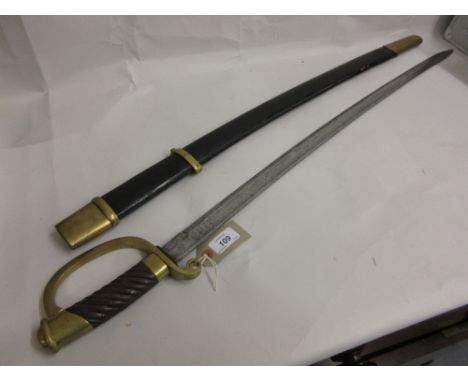 19th Century Russian sabre with leather scabbard, the blade inscribed and dated 1892