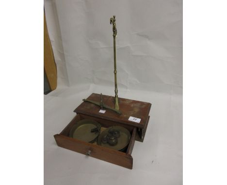 Pair of brass and mahogany balance scales