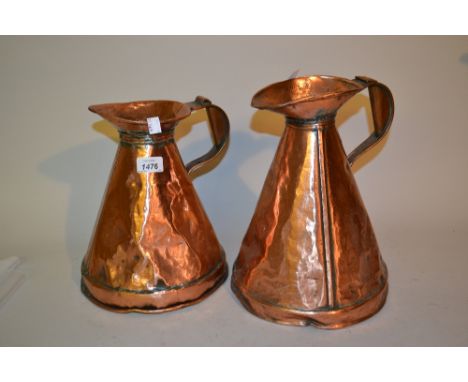 Two copper jugs, a Britannia metal four piece tea service and other metal ware