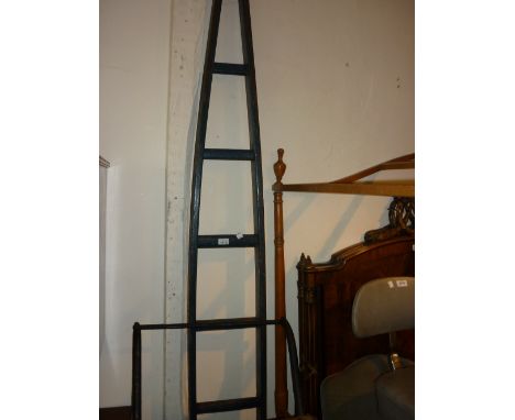 Blue painted pine step ladder, marked Martins C.L.C. Services Ltd.