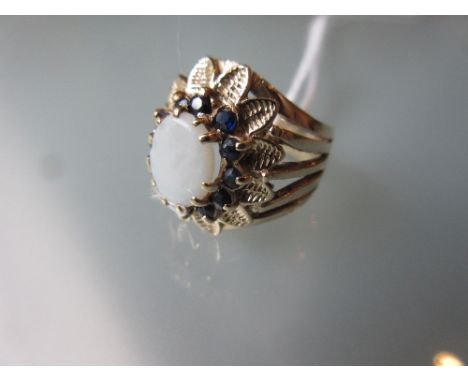 9ct Gold oval opal and sapphire cluster ring