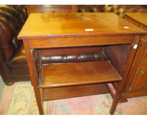 Edwardian rosewood and marquetry inlaid rectangular occasional table with drop down shelf system to all sides (a/f)