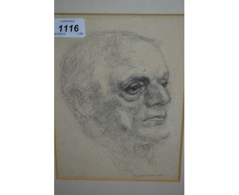 Handel Evans, pencil sketch, portrait of a man, signed and dated 1955, 8.5ins x 6ins, framed
