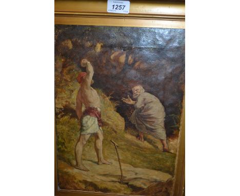 Charles Morgan, 19th Century oil on canvas, study of two figures by a rocky outcrop, signed verso, 13.5ins x 9.5ins