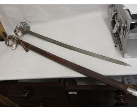 19th or early 20th Century military officer's dress sword with wire bound shagreen grip and leather scabbard together with an
