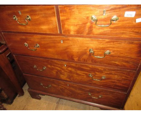 George III mahogany and line inlaid straight front chest of two short and three long drawers with brass handles raised on bra