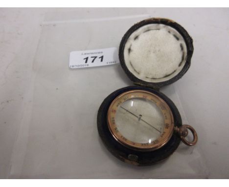 Late 19th or early 20th Century gilt metal and glass pocket compass in original leather outer case