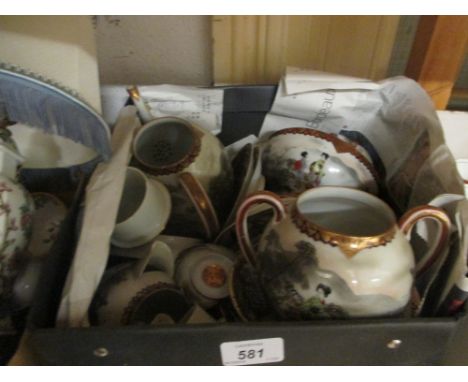 Japanese eggshell tea service painted with river scenes