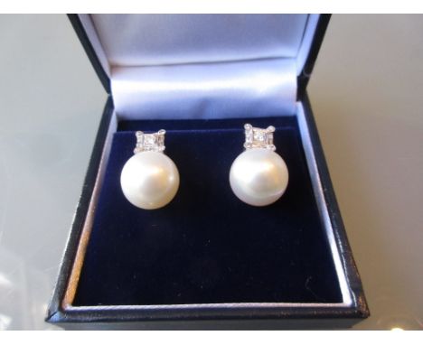 Pair of 18ct white gold South Sea pearl and diamond stud earrings