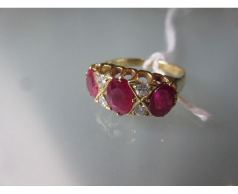 18ct Yellow gold treated ruby and diamond half hoop ring