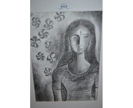 G. Latha, charcoal sketch, half length portrait of a lady, signed, 14ins x 10ins, framed