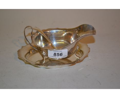 Sheffield silver sauce boat with ladle and stand