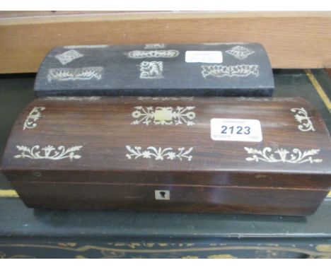 Two 19th Century mother of pearl inlaid dome topped glove boxes