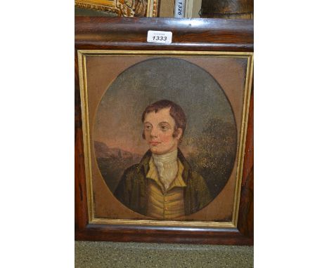 J. Dobson, 19th Century oil, portrait of Robert Burns, signed and dated 1860 verso, rosewood framed, 12ins x 10ins, painted t