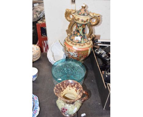 Mixed Lot: A Chinese dragon handled jar and cover together with a quantity of assorted glass ware