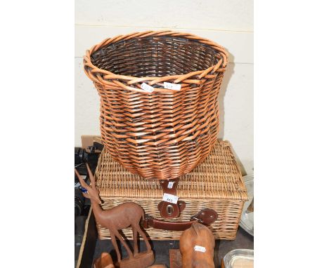 Wicker picnic hamper and a wicker basket (2)