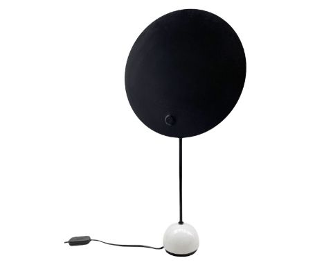 Kuta table lamp designed by Vico Magistretti, circa 1972, black circular aluminium reflector with white Carrara marble base H
