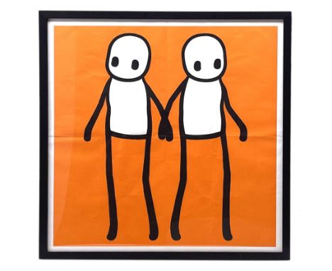 Stik (British 1979-): 'Holding Hands' offset lithograph poster, published in the Hackney Today Newspaper, London, framed 52.5