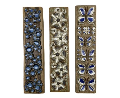 Marianne Starck for Michael Andersen & Son, Bornholm, three rectangular stoneware relief plaques, the first decorated with Bu