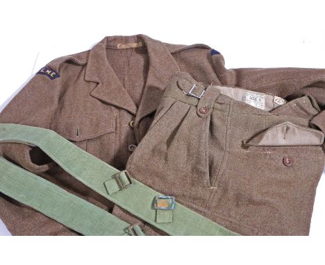 British 1949 Pattern Battledress Blouse and Trousers, Blouse is size 7 dated 1951 with Royal Electrical &amp; Mechanical Engi