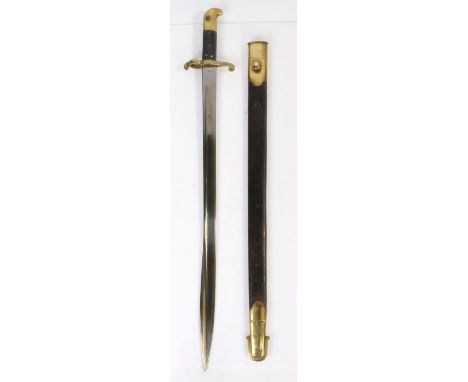 British Pattern 1855 Lancaster Sword Bayonet, straight, fullered, pipe backed blade with spear point, marked to one side of t