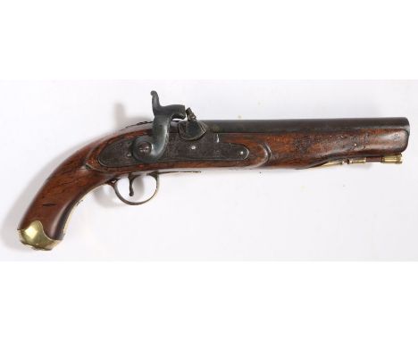 A British 1796 Pattern Heavy Dragoon Pistol, converted to percussion cap by Blake of Wapping for use on ship, steel barrel be